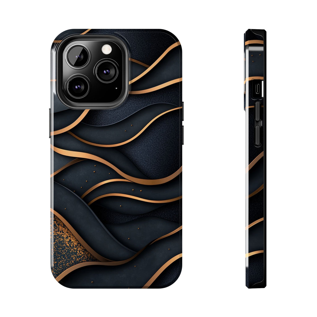 Fundas Premium MINUX para iPhone y Samsung Galaxy - Golden Wave Obsidian